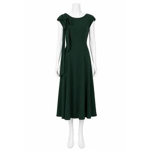 Convertible Bow Shoulder Midi Dress Wedding Guest Career Green Dress Tells M